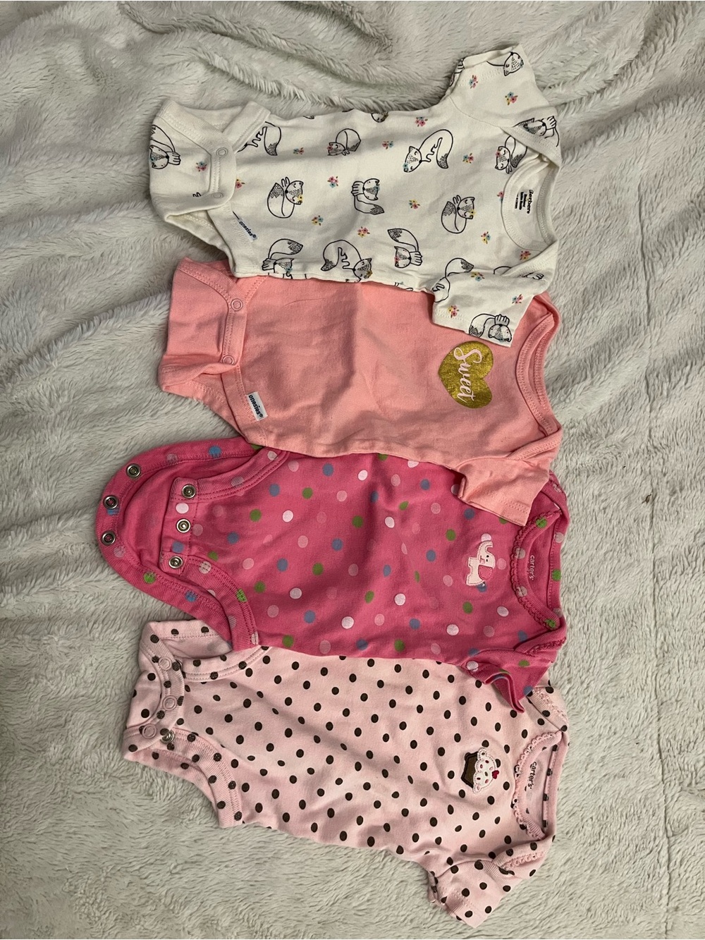 Carter's White, Peach, Pink & Light Pink Baby One-Piece Bodysuits - 4 Pack